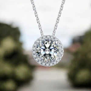Collar colgante de diamantes para mujer redondo 1,20 quilates Lab Created oro blanco de 14 quilates - Imagen 1 de 9