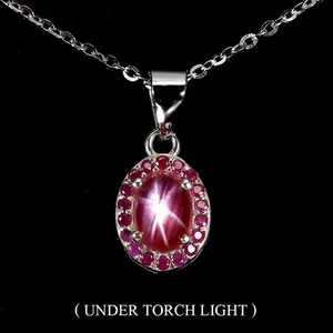 925 Sterling Silver Necklace Oval Star Ruby 8x6mm Ruby Gemstone Jewelry 18inches - Picture 1 of 13