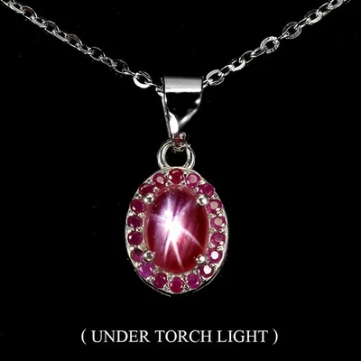925 Sterling Silver Necklace Oval Star Ruby 8x6mm Ruby Gemstone Jewelry 18inches - Image 1 of 4