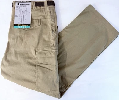 BC Clothing Mens Convertible Pants Sz XL 30L Tan Stretch Pocket Belted Hike New - Image 1 of 4