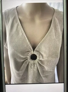 TOP WOMEN’S SIZE 14 NEUTRAL TONE RING EYELET DETAIL TO FRONT FAUX SUEDE GEORGE - Picture 1 of 6
