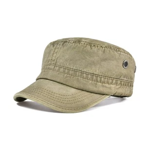 Washed Cotton Military Cadet Army Caps Unique Design Vintage Flat Top Hat (Kh... - Picture 1 of 7