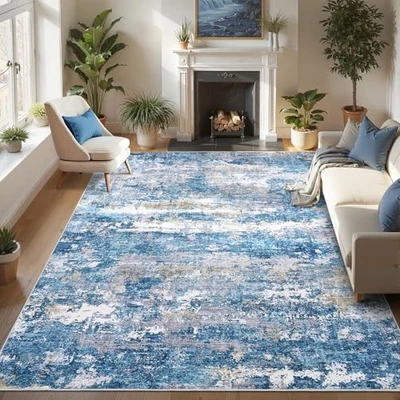  Tapetes laváveis 8x10 para sala de estar tapetes de área modernos neutros grandes abstratos  - Imagem 1 de 4