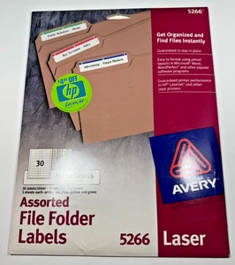 Avery Laser 5266 Assorted File Folder 1/3 Cut White 30/Sheet, 22 Sheet, 660 Lbls - Picture 1 of 2