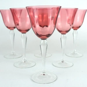 Set of 6 Steuben Rosaline-Pink Optic Crystal Goblets Stemware — Shape #3072 - Picture 1 of 4