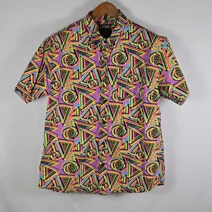 Massive Retro 90s Geometric Shirt Men’s L Colorful Button Down Short Sleeve - Picture 1 of 8