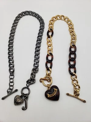 Lot of 2 Juicy Couture Tortoise & Black Heart Chain Charm Necklaces - Image 1 of 4