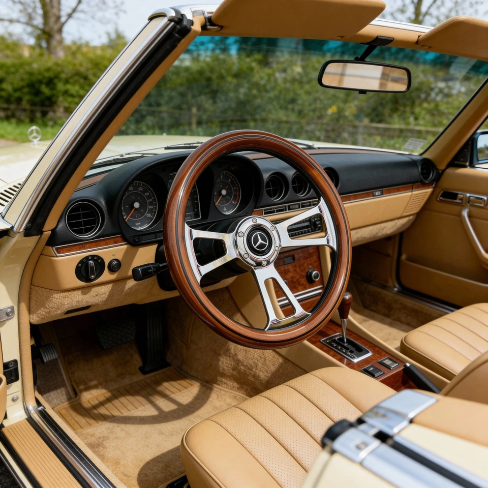 Volante de madera real 14" para Mercedes Benz W114 W115 W113 W123 W124 W201 Foto 1 de 4