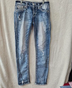 Rock Revival Women Betty Straight Jeans distressed Embroidery Logo Size 26 - Picture 1 of 15