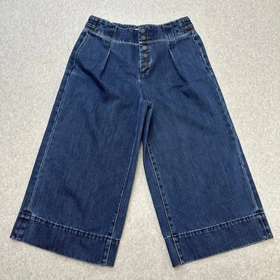 Jeans Habitual WMNS 27 Ciprés Pierna Ancha Denim Capris Azul Botón a Presión Plisado  Foto 1 de 4