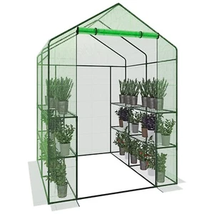 Serra da giardino 8 scaffali ripiani per piante orto telo verde 143x138x190 cm - Foto 1 di 9