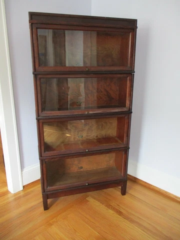 Large Antique HALE Mahogany 4 Section Stacking Barrister Bookcase, Glass Doors Cover