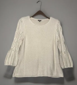 Vintage J Jill Women Knit Sweater Large Ivory Angora Blend Cable Bell Sleeves - Picture 1 of 7