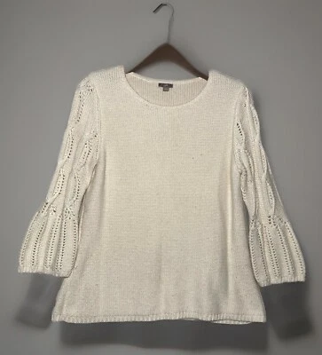 Vintage J Jill Women Knit Sweater Large Ivory Angora Blend Cable Bell Sleeves - Image 1 of 4