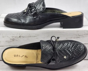 Unisa Genuine Leather, Black Tassel Loafer Slides w/Heel, Size 9B, Brazil Made - Picture 1 of 7