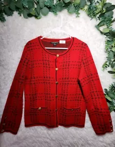 [846] Designers Originals Gr. M rot karierte Strickjacke mit Knopfleiste  - Bild 1 von 10