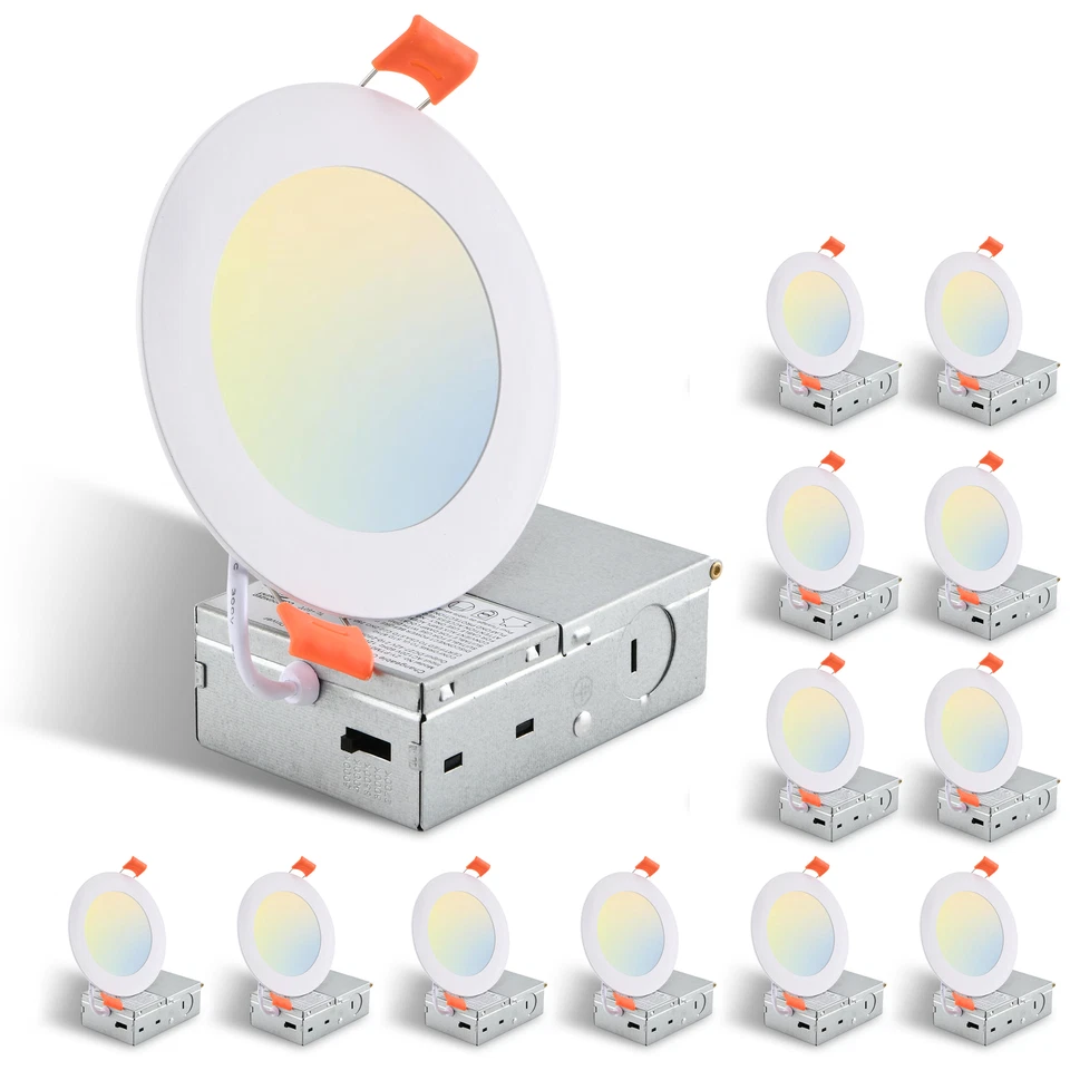 12 Pack 4 Inch 5CCT LED Recessed Ceiling Dimmable Panel Light with Junction Box - Image 1 of 4