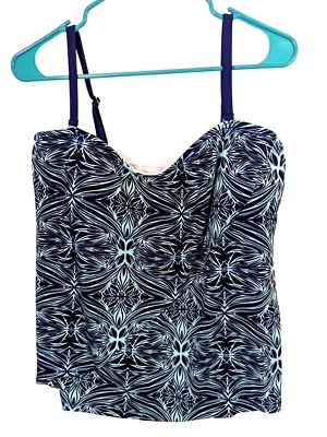 Venus Women Size 16 Blue Print Rio Tankini Top with Bra Tropical Beachy Island - Image 1 of 4