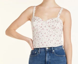 No Boundaries kurzes Top XL 15-17 elfenbeinrosa Blumenmuster Korsett ärmellos Denim - Bild 1 von 6