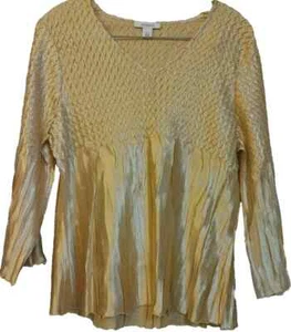 Dressbarn Womens Pullover Top Size Large Gold Long Sleeve V Neck - Picture 1 of 6