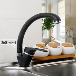Grifo lavabo lavabo de cocina montado en cubierta pintura negra grifo mezclador de un solo orificio - Imagen 1 de 11