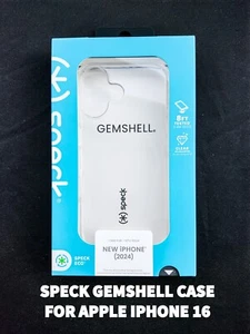 FREE TEMPERED GLASS FOR APPLE IPHONE 16 w/ SPECK GEMSHELL CLEAR CASE  [2024] - Picture 1 of 5