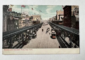 New York City, NY "Bowery and Elevated Road" Antique Postcard - Picture 1 of 2