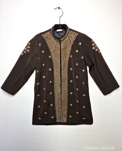 Darshan Kids Boys' Brown Shirt Gold Embroidered 3/4 Sleeves Collared Size 4 - Picture 1 of 15