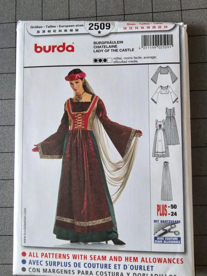 Medieval Lady of the Castle with Veil (Sizes 10-24) Burda 2509 - Image 1 of 1