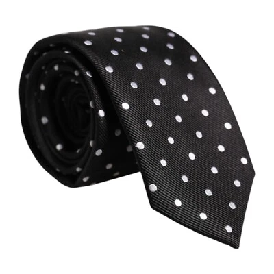 DOLCE & GABBANA Corbata Negra Lunares Seda Ajustable Corbata Accesorio 220usd Foto 1 de 4