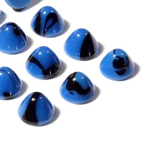 Lot (12) Czech vintage black marbled blue round glass cabochons 8mm  - Picture 1 of 2