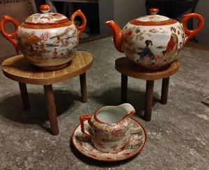 Vintage Japanese Geisha Hand-Painted Porcelain Teapot, Sugar Bowl, & Creamer $50 - Picture 1 of 8