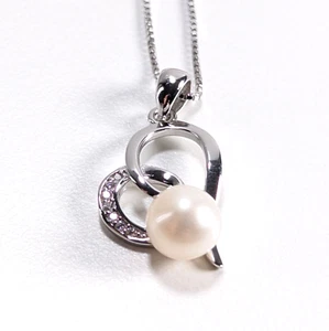 Sterling Silber Anhänger Halskette Herz Perle Liebe klare Steine "CP 925" 2,5g - Bild 1 von 8