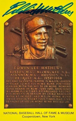 EDDIE MATHEWS Autograph Signed HALL OF FAME POSTCARD BRAVES JSA CERTIFIED - Image 1 of 4