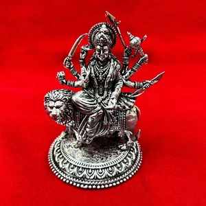 Massives Sterlingsilber handgefertigte hinduistische Idole Durga Maa, große Statue Durgamata - Bild 1 von 9