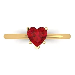 1CTHeart Cut Ruby Stone Wedding Bridal Promise Engagement Ring 14k Yellow Gold - Picture 1 of 11