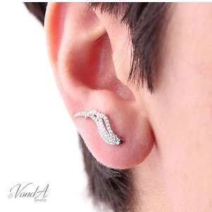 Sterling silver 925 Wing Earrings Stunning CZ Climber Earring Bridal Jewelry E36 - Picture 1 of 3