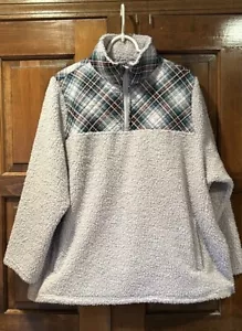 VERA BRADLEY TEDDY FLEECE HALF-ZIP PULLOVER GRAY SNOWY PLAID SIZE 2XL - Picture 1 of 8