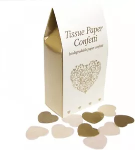 Gold & Ivory Hearts Confetti Box Wedding Accessories Decor Bride & Groom Supply - Picture 1 of 2