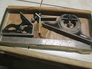 Vintage Union Tool Protractor Bubble Level & Hardened No. 4 Ruler In Box - Picture 1 of 9