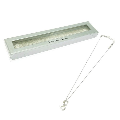 Collana Logo CD Christian Dior Metallo Argento L44 3 cm L1 cm x H2 cm con Borsa portaoggetti