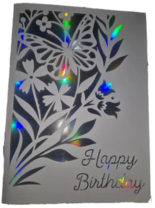 Birthday Card Butterfly Flowers Cut out Cut away Customisable - Picture 1 of 15