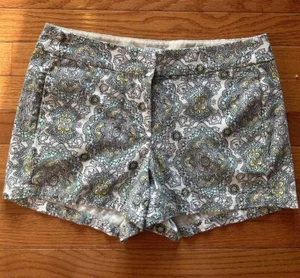 J. Crew Shorts Women’s Size 2 White Black Turquoise Paisley Chino Cotton Pockets - Picture 1 of 8