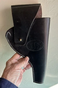 US WW1 M1917 1942 .45 PISTOL REVOLVER HOLSTER DYED BROWN LEATHER REPLICA - Picture 1 of 6