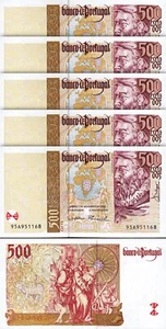 Portugal 500 Escudos 7-11-2000, UNC, 5 Pcs LOT, Consecutive, P-187c - Picture 1 of 4