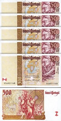 Portugal 500 Escudos 7-11-2000, UNC, 5 Pcs LOT, Consecutive, P-187c - Image 1 of 4