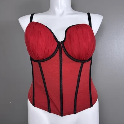 Sutiã Cacique Bustier corset tamanho 22/24 vermelho preto desossado franzido com aro - Imagem 1 de 4