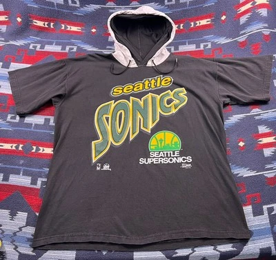 Vintage 90s Salem Seattle Supersonics Sonics Hooded Pullover Hoodie Shirt XL - Image 1 of 4
