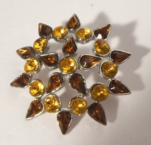 Rhinestone Amber Topaz Color Brooch Pin Estate 2" diameter - Picture 1 of 4