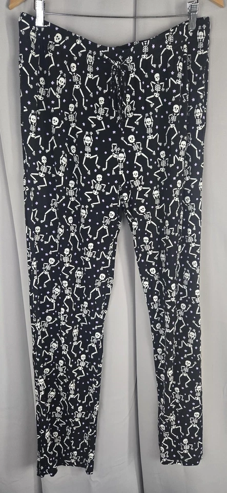 Pantalones Caden Lane Para Mujer 2XL Negro Esqueleto Brillo Halloween Bambú Bolsillos Pijama Foto 1 de 4